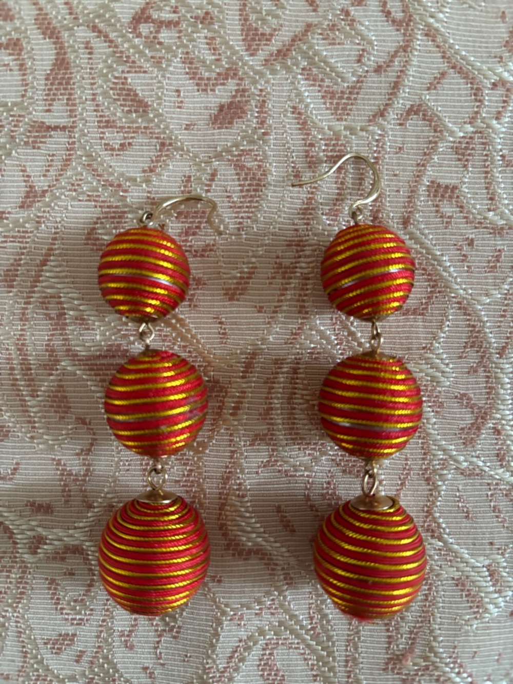 Red and Gold Triple-Drop Bead Earrings - Women Jewelry